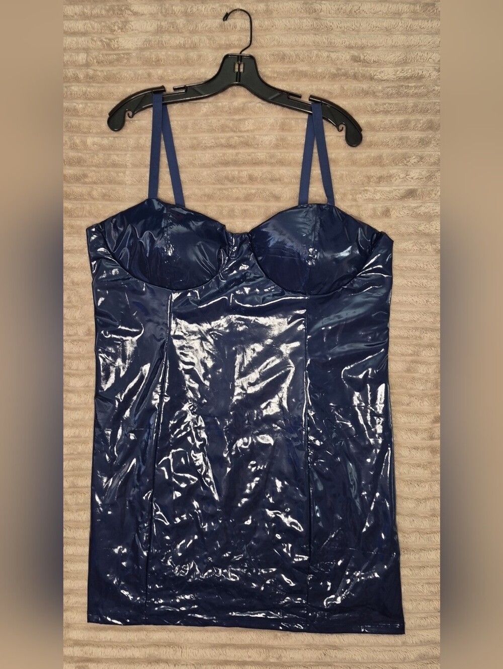 Fashion Nova Navy Shiny Slip Dress with Built-In Cups